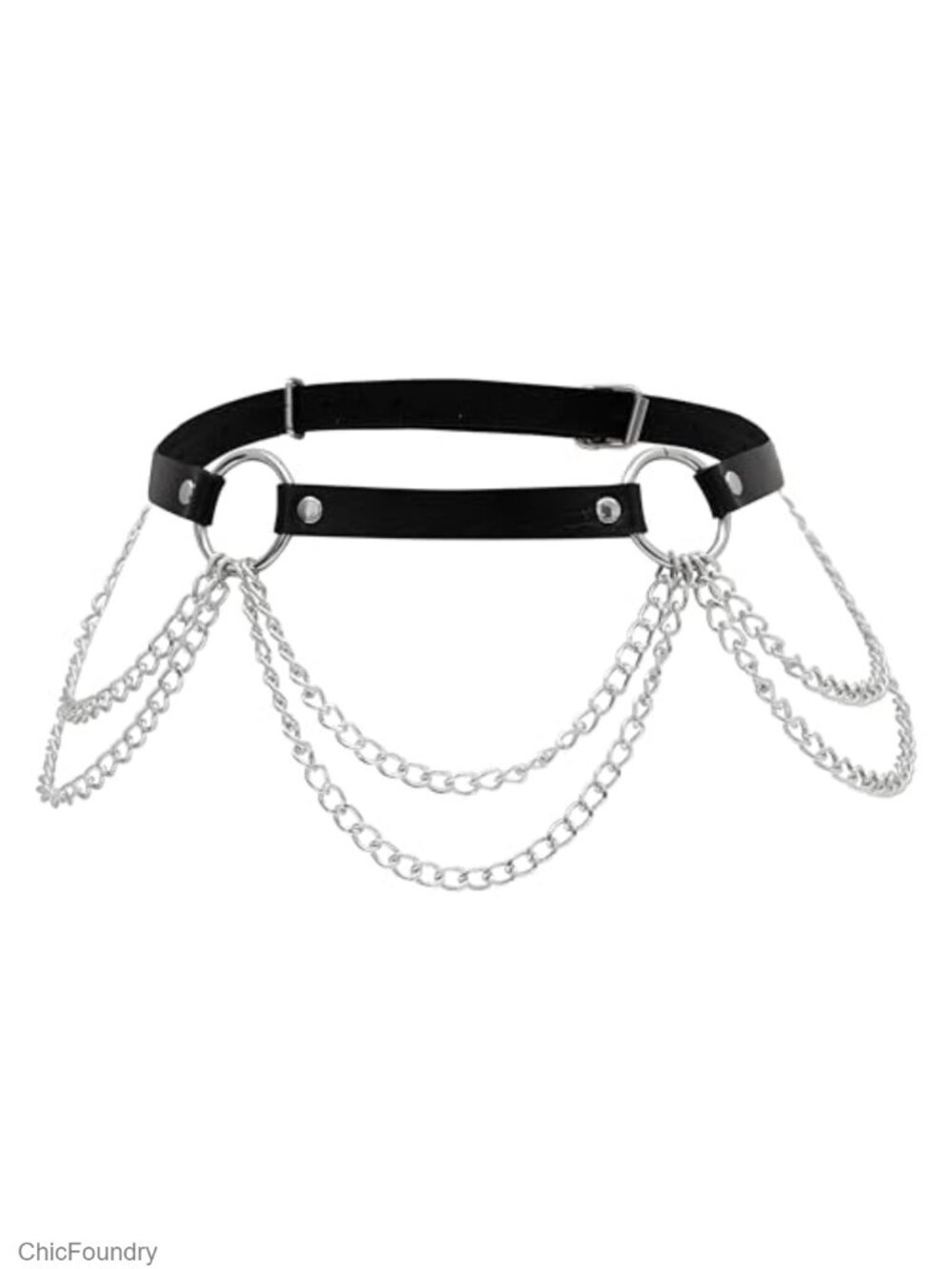 Chained Waist Belt with Hook & Eye Clasp, PU Leather Punk Gothic Accessory